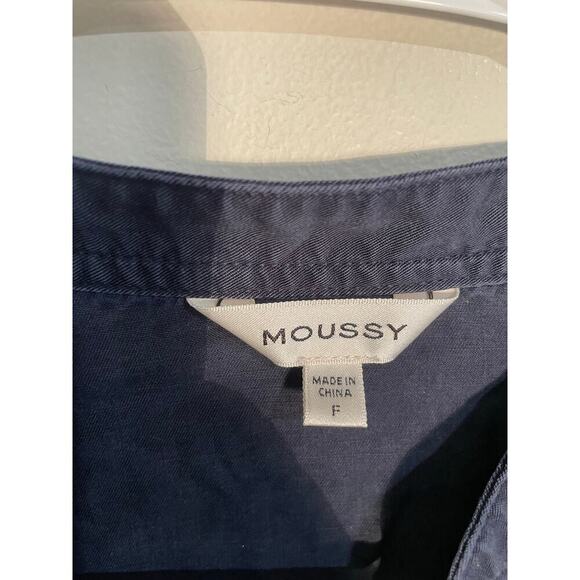 Moussy Navy Blue Chambray Button Front Slouchy Oversized Top Free Size - Picture 11 of 12